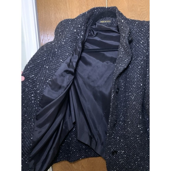 Vintage Michelle Stuart Womens Jacket 100% Wool Black Speckled Button Up Petite - Picture 11 of 11